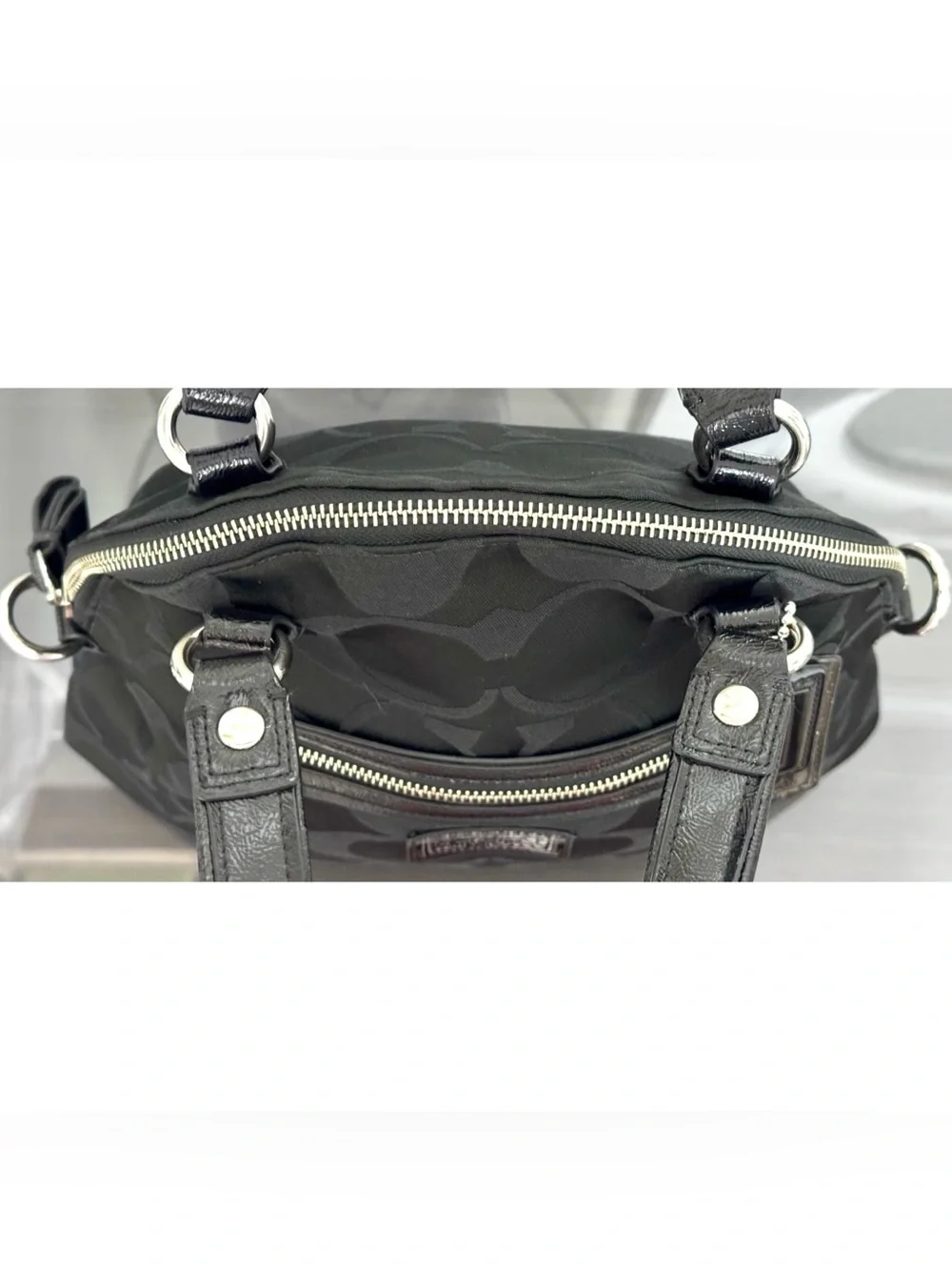 COACH Poppy Daisy Signature F21713 Black-on-Black Satchel